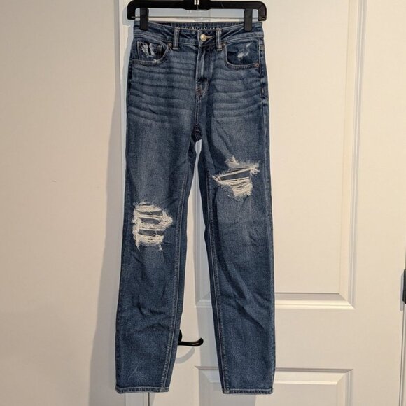 AE American Eagle Outfitters Stretch Mom Straight High Waisted Pants 0 Long Tall - Picture 6 of 11